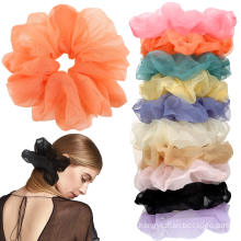 UNIQ Extra large organza hair bundle custom hair scrunchies organza Retro elastic solid color headband Net yarn hair band